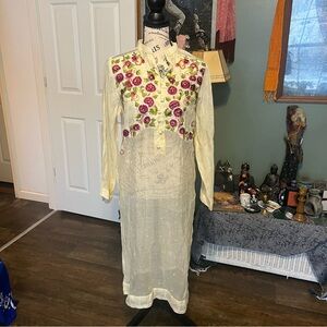 Agha Noor size M cottagecore beachy bohemian Gauze embroidered flowers dress